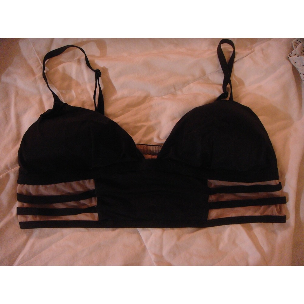Victorias Secret L Bralette black nude strappy style pull‎ over